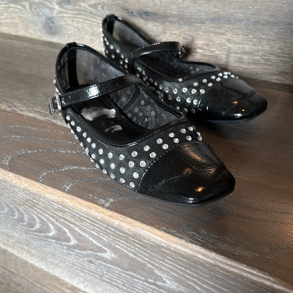 Black Studded Women's Sheer Mary Jane Shoes